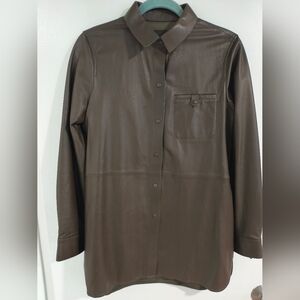 Massimo Dutti Brown Sheep Leather Button-Up Shirt Sz M